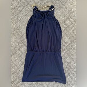 Jessica Simpson Navy Halter Dress with Gold Collar Size 6